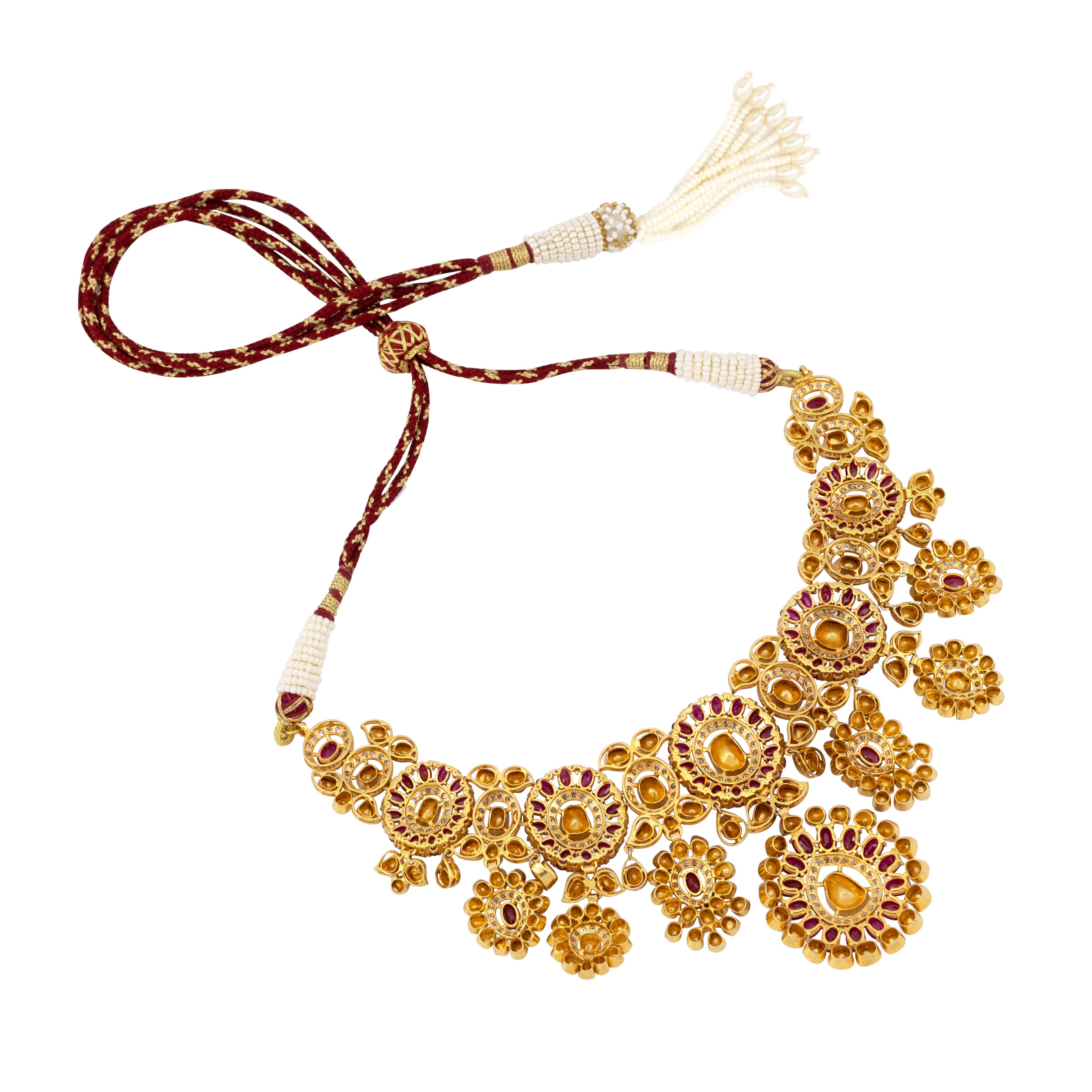 Ruby and Polki Floral Necklace with Diamond Accents